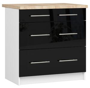 Ak furniture Kuchyňská skříňka Olivie S 80 cm 3S bílá/černý lesk/dub sonoma