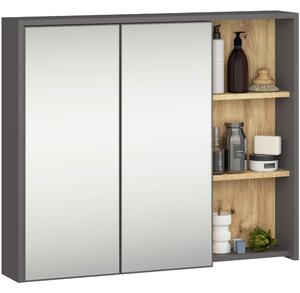 Ak furniture Závesná kúpeľňová skrinka so zrkadlom VAMI 90 cm sivý grafit/dub remeselný