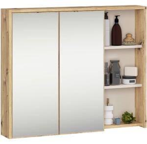 Ak furniture Závesná kúpeľňová skrinka so zrkadlom VAMI 90 cm dub artisan/kašmírová