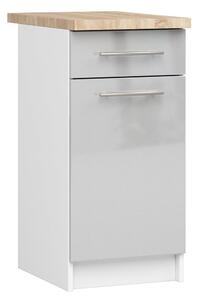 Ak furniture Kuchynská skrinka Olivie S 40 cm 1D 1S biela/metalický lesk/dub sonoma
