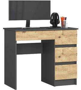 Ak furniture Písací stôl A-7 90 cm grafitovo šedý/dub artisan pravý