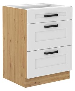 Dolná kuchynská skrinka Lula 60 D 3S BB - biela / dub artisan