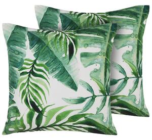 Sada 2 záhradných vankúšov zelená biela polyester 45 x 45 cm štvorcový tvar rastlinný vzor odolnosť voči UV moderný štýl exteriér