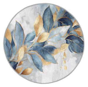Prateľný okrúhly koberec v modrej a zlatej farbe ø 100 cm Golden Leaves – Mila Home