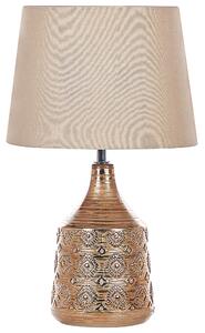 Stolná lampa zlatohnedá keramická 47 cm geometrický vzor látkové tienidlo ozdobný podstavec retro dizajn spálňa obývačka