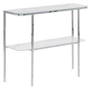Konzolový stolík biely strieborný tvrdené sklo oceľ 100 x 33 cm mramorový vzhľad glamour moderná obývačka spálňa