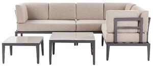 Záhradná sedacia súprava béžová sivá hliník polyester 6-miestna 2 konferenčné stolíky balkón terasa exteriér