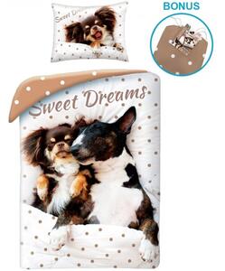 Bavlnené posteľné obliečky psíkovia Papillon a Bulteriér - 100% bavlna - 70 x 90 cm + 140 x 200 cm