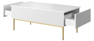 Konferenčný stolík Nicole 120x60 cm - biely mat / zlaté nožičky