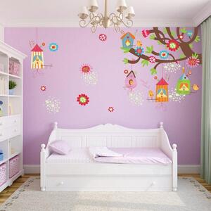 INSPIO-textilná prelepiteľná nálepka - Nálepky na stenu - Vtáčia rodinka