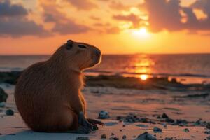 Obraz kapybara pri západe slnka
