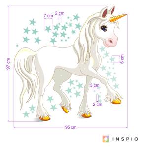 INSPIO-textilná prelepiteľná nálepka - Samolepka s jednorožcom a mätovými hviezdami