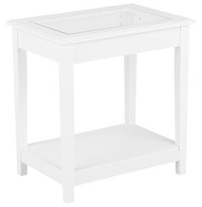 Odkladací stolík biely MDF 60 x 57 x 40 cm sklenená vrchná doska s policou nočný stolík moderný rustikálny štýl obývačka spálňa