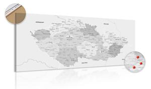 Obraz na korku elegantná šedá mapa Česka