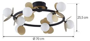 Stropné svietidlo Lucande Pallo LED, okrúhle, 9 svetiel, čierne/zlaté