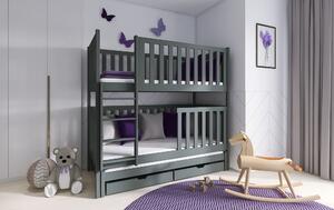 Detská poschodová posteľ s prístelkou Emilka 90 x 190 cm - šedá