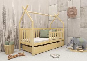 Drevená Teepee posteľ s úložným priestorom Simba 80 x 200 cm - prírodná