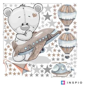 Nálepka do chlapčenskej izby - Medvedík s lietadlom