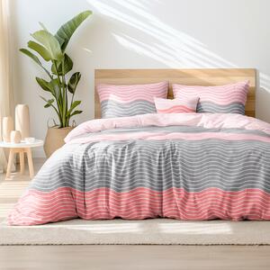 Goldea saténové posteľné obliečky deluxe - ružové vlnky 220 x 200 a 2ks 70 x 90 cm