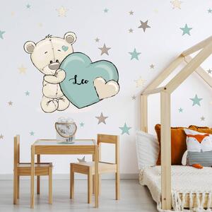 Nálepka do detskej izby - Medvedík s hviezdami v tyrkysovej farbe