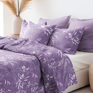 Goldea saténové posteľné obliečky deluxe - biele rastliny na fialovom 240 x 220 a 2ks 70 x 90 cm