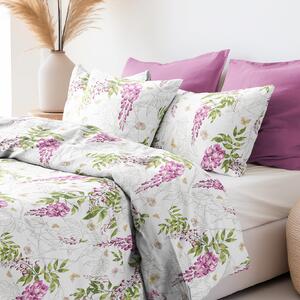 Goldea saténové posteľné obliečky deluxe - kvety vistárie 140 x 200 a 70 x 90 cm