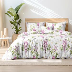 Goldea saténové posteľné obliečky deluxe - kvety vistárie 200 x 200 a 2ks 70 x 90 cm
