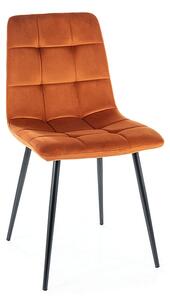 Oranžová zamatová jedálenská stolička MILA s čiernymi nohami