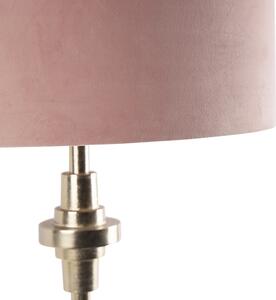 Art Deco stolná lampa zlatý zamatový odtieň ružová 50 cm - Diverso
