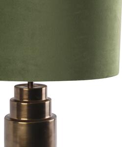 Stolná lampa v štýle art deco bronzový zamatový odtieň zelený so zlatom 50cm - Bruut