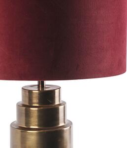 Stolná lampa v štýle art deco bronzový zamatový odtieň červená so zlatou 50cm - Bruut