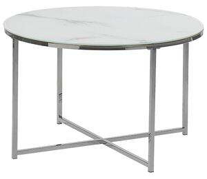 Konferenčný stolík biela vrchná doska mramorový efekt strieborný kovový podstavec 70 cm okrúhly tvar moderný glamour štýl obývačka