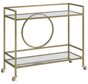 Kuchynský vozík zlatý kovový rám sklenená doska 75 x 45 cm na kolieskach úložný priestor glamour obývacia izba