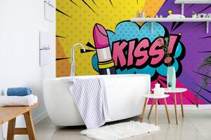 Samolepiaca tapeta pop art rúž - KISS!