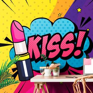 Samolepiaca tapeta pop art rúž - KISS!