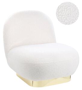 Kreslo biele buklé čalúnenie zlatý podstavec súčasný glamour art deco dizajn obývacia izba