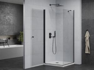 Mexen Pretoria, sprchovací kút 80 (dvere) x 80 (stena) cm, 6mm číre sklo, čierny profil + biela sprchová vanička, 852-080-080-70-00-4010B