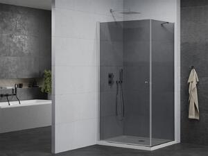 Mexen Pretoria, sprchovací kút 70 (dvere) x 90 (stena) cm, 6mm šedé sklo, chrómový profil + biela sprchová vanička, 852-070-090-01-40-4010