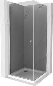 Mexen Pretoria, sprchovací kút 90 (dvere) x 90 (stena) cm, 6mm šedé sklo, chrómový profil + biela sprchová vanička, 852-090-090-01-40-4010
