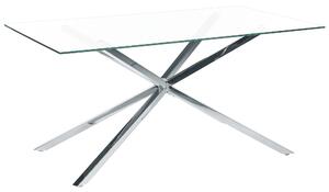Jedálenský stôl strieborný s vrchnou doskou z tvrdeného skla obdĺžnikový 160 x 90 cm pre 6 osôb moderný dizajn