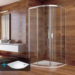 Mereo, Sprchovací set: LIMA, štvrťkruh, 100 cm, chróm ALU, sklo Číre, vanička z liatého mramoru, MER-CK608B63KM