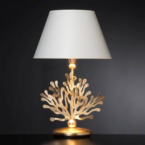 Koralová textilná stolová lampa so zlatým listom