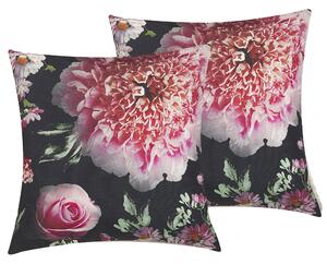 Dekoratívny vankúš s kvetinovým motívom ružovým na čiernom pozadí polyester 45 x 45 cm moderný dizajn