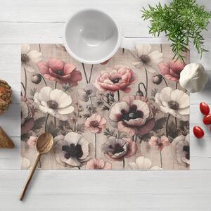 Biante Dekoračné prestieranie na stôl Terra TRA-003 Ružovo-biele kvety na sivobéžovom 30x40 cm
