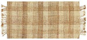 Koberec béžový jutový 80 x 150 cm obdĺžnikový ručne tkaný so strapcami boho dizajn spálňa obývacia izba