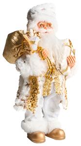 Dekoratívna figúrka biela a zlatá látka syntetický materiál vianočná dekorácia Santa Claus Mikuláš ozdoba