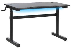 Herný stôl čierna MDF kov 120 x 60 cm obdĺžnikový tvar ručne nastaviteľný RGB LED svetlá moderný štýl kancelária