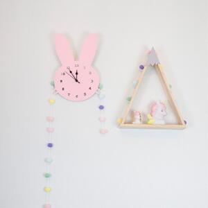 Veselá Stena Detské drevené nástenné hodiny Ružový zajačik