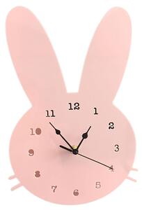 Veselá Stena Detské drevené nástenné hodiny Ružový zajačik
