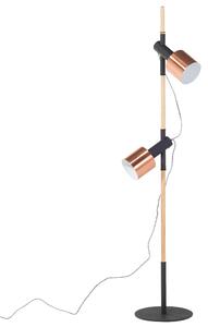 Stojaca lampa medený kov čierna svetlé drevo 125 cm nastaviteľné kovové tienidlá moderný štýl obývačka spálňa